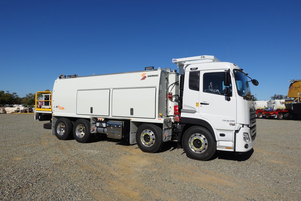 Delivery day, Shermac 8x4 mine-spec service truck on UD Quon chassis staged in the WA yard