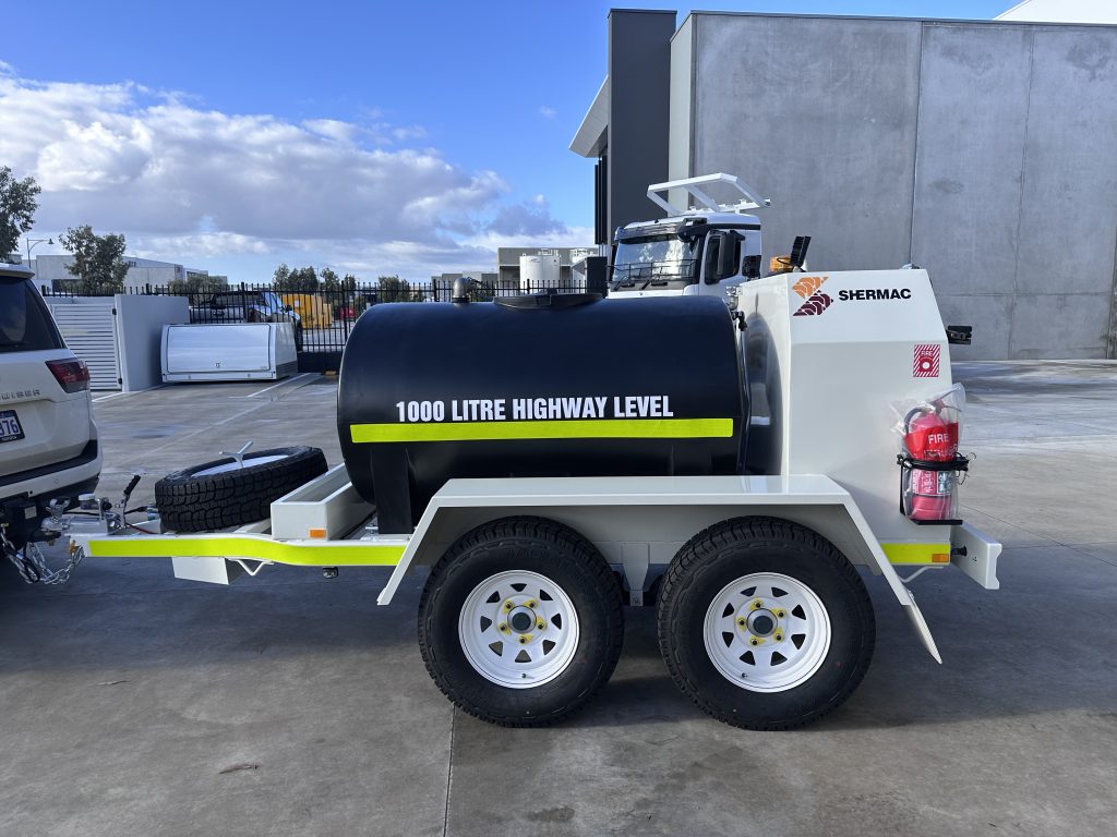 Shermac MTS1000 wash down trailer, 1000 litre highway level tank, dual axle at WA facility