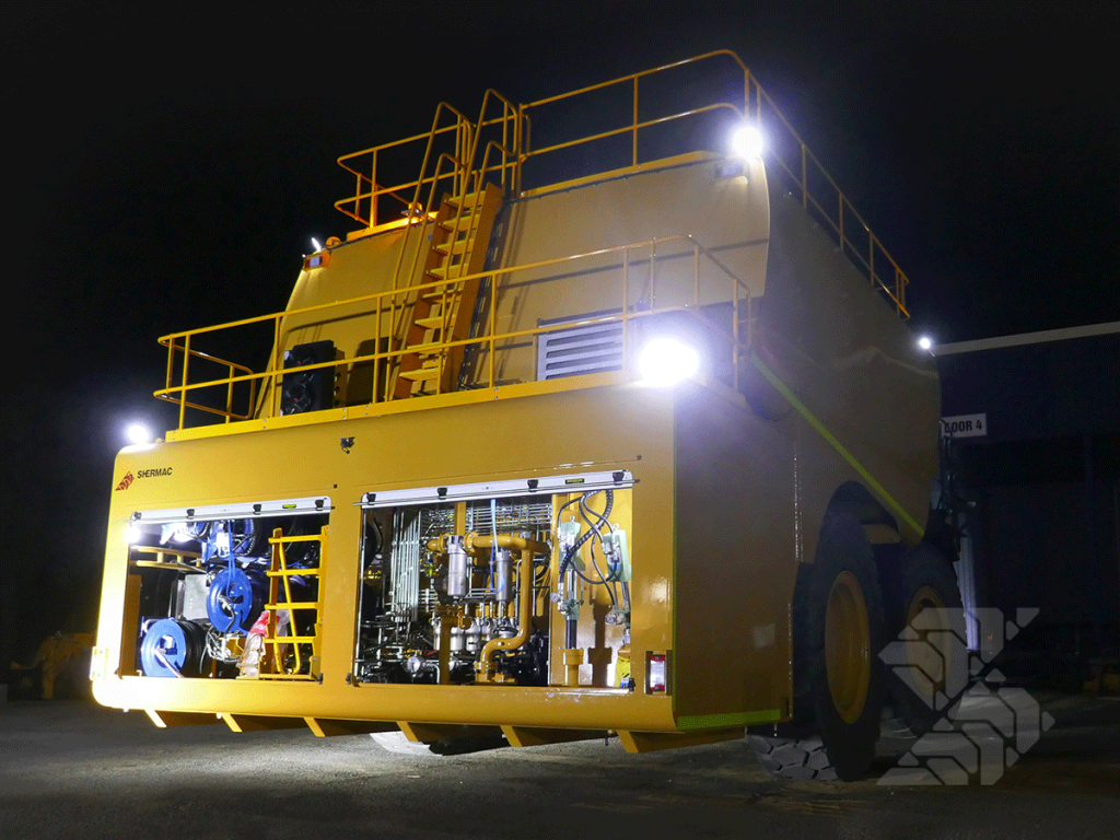 Shermac mine-spec service truck configured for field service maintenance and on-site heavy equipment servicing in remote mining operations.
