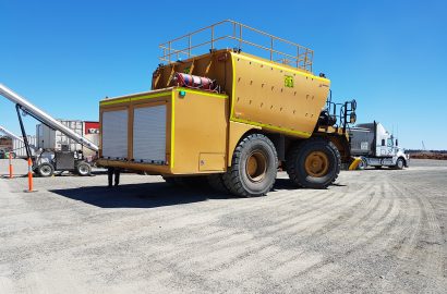 Shermac mine-spec service truck with rear access platform, safety rails and high-visibility markings, built for remote and FIFO operations